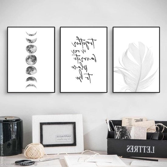 Set di 3 poster canvas foto wandschilderij woonkamer slaapkamer 21 x 30 cm.