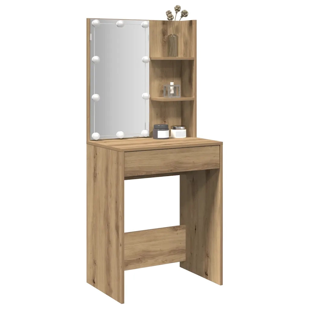 Toeletta | Tavolo da Trucco con LED Rovere Artigianale 60x40x140 cm