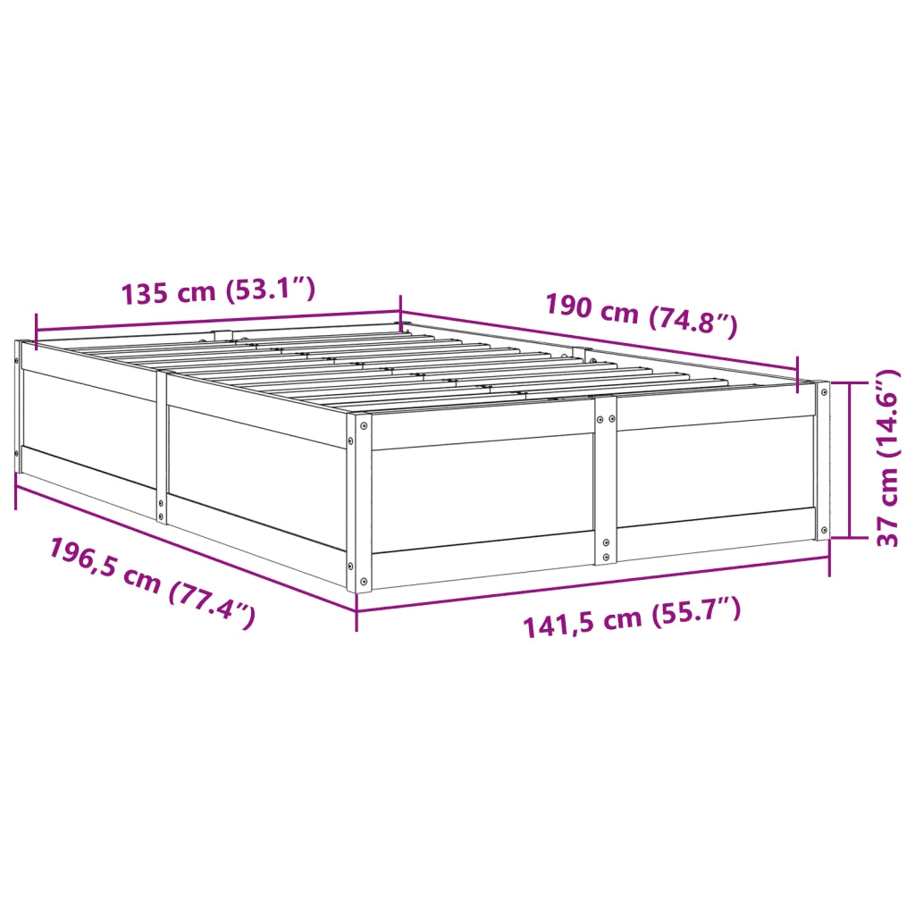 Letto senza Materasso Marrone Cera 135x190 cm in Legno di Pino 3282386
