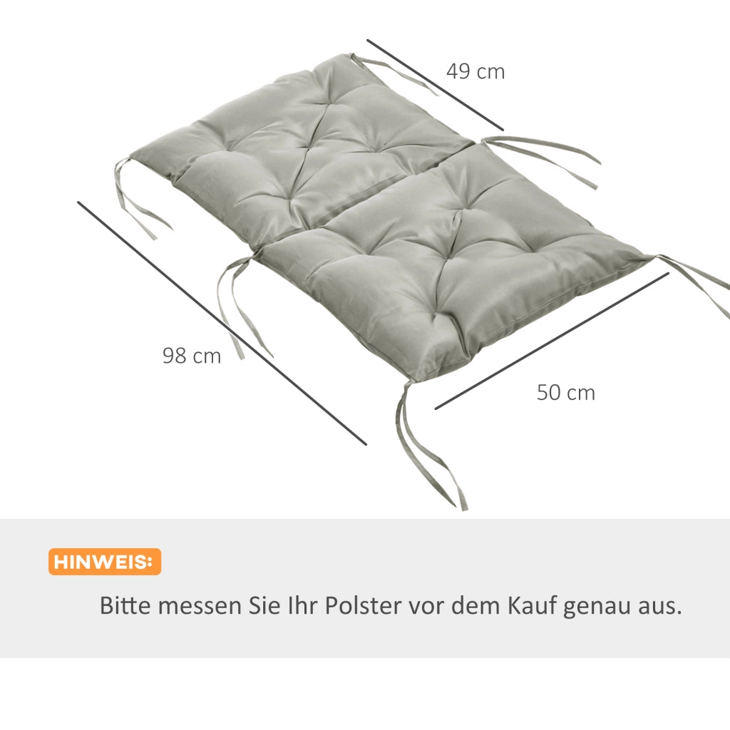 Set di 2 cuscini per sedile; 98 x 50 cm cuscini per sedie con cinghie per cravatta; copertura in tessuto; spesso 8cm grigio chiaro