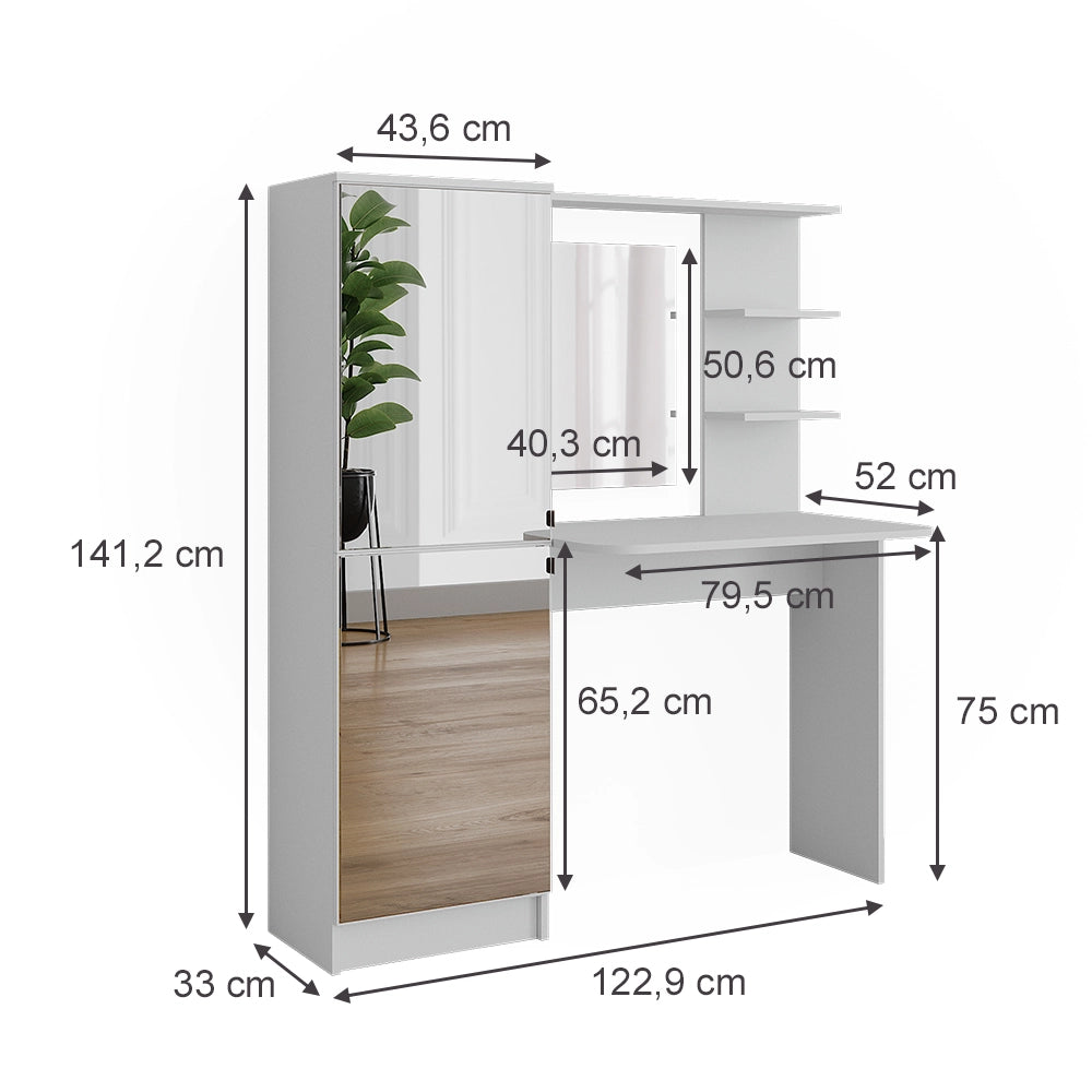Vicco Tavolino da toilette Bianco 122.9 cm con specchio