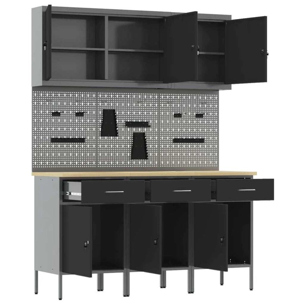 Mobile da lavoro 8 pcs Nero Legno ingegnerizzato e acciaio 3321428