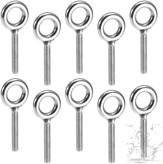 Oggetto di fissaggio in acciaio inossidabile M8, con 10 pezzi, a forma di occhio, con anello, fissaggio, resistente alla corrosione, resistente alle intemperie, occhiello.