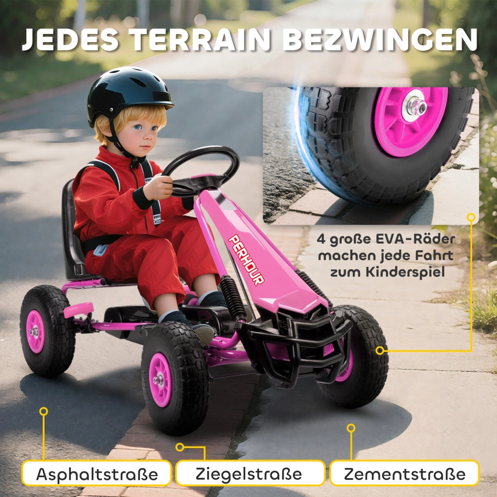 Go-Kart Bambini con Pedali Regolabile ¨C zephmum ¨C Rosa 3-8 Anni