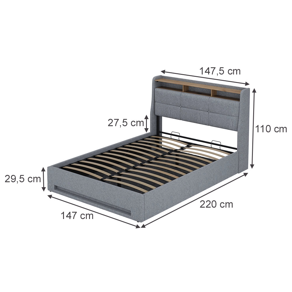 Vitalispa Letto imbottito Grigio/quercia con LED e connessione USB