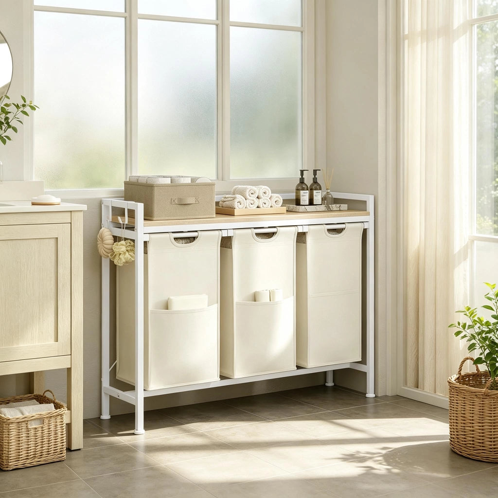 CESTO PORTABIANCHERIA 3 scomparti 96x30x71 cm Bianco/Quercia chiara