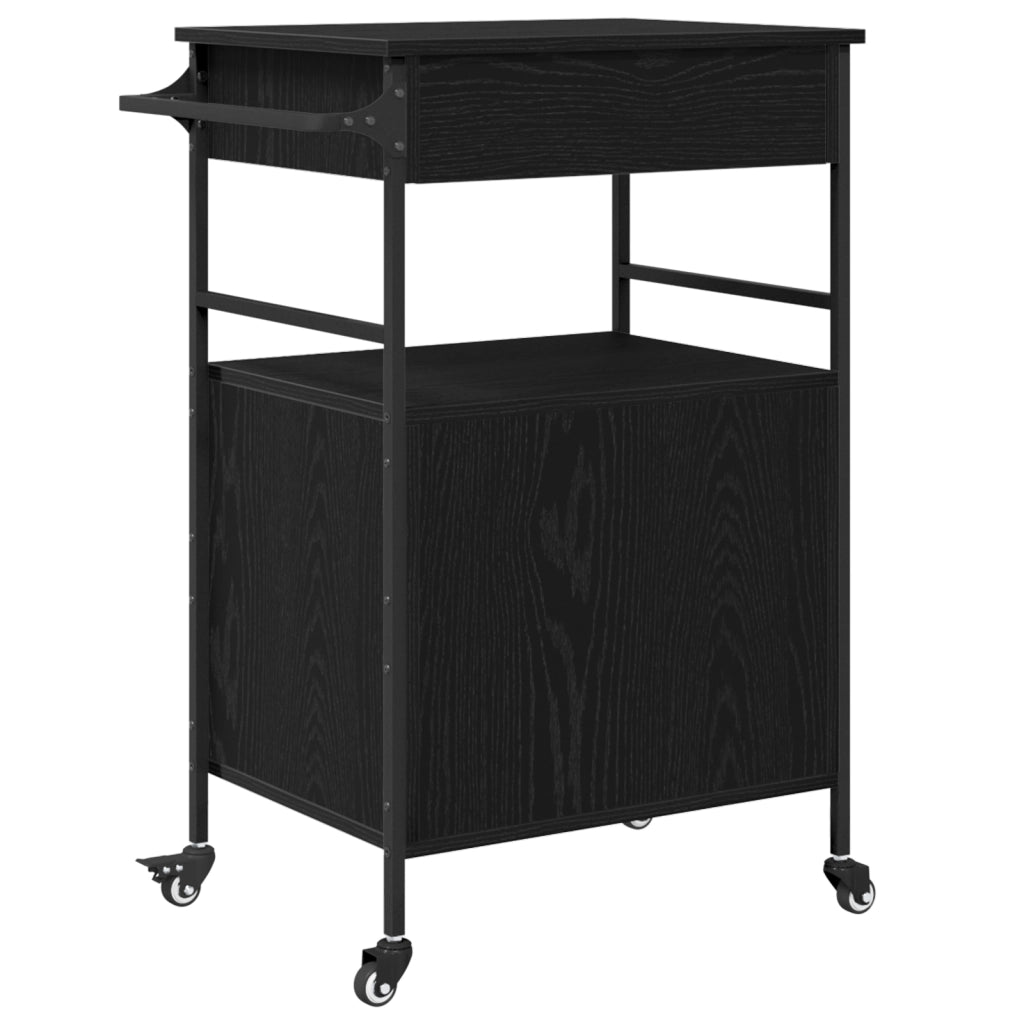 Carrello da Cucina Rovere Nero 56x43x89,5 cm Legno Ingegnerizzato