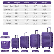 Set di valigie 6 pezzi espandibili rigide con ruote e lucchetto a combinazione con borsa da viaggio ABS viola scuro