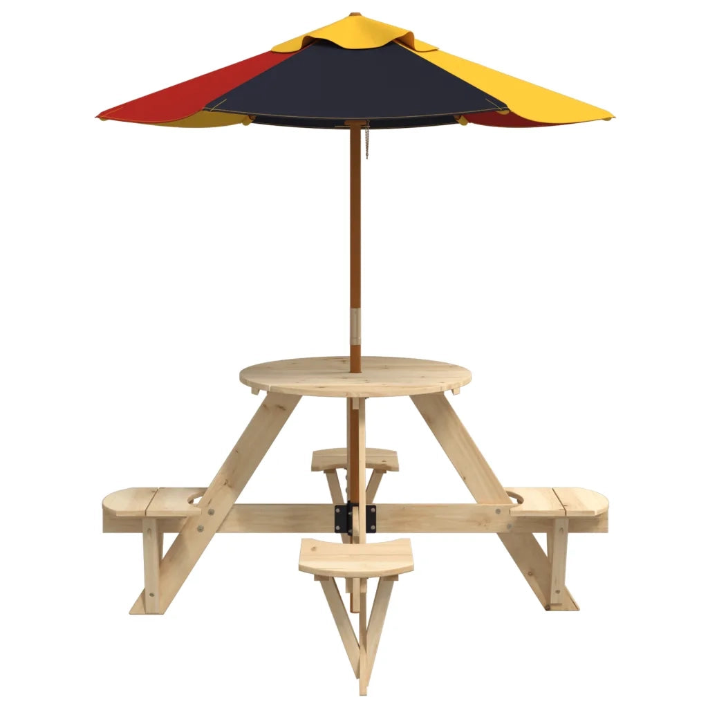 Tavolo Picnic per 4 Bambini con Ombrellone Rotondo Legno Abete 3281621