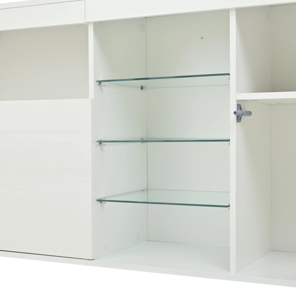 Credenza 155.5x35x72 cm con LED controllabile tramite app in truciolare e vetro bianco