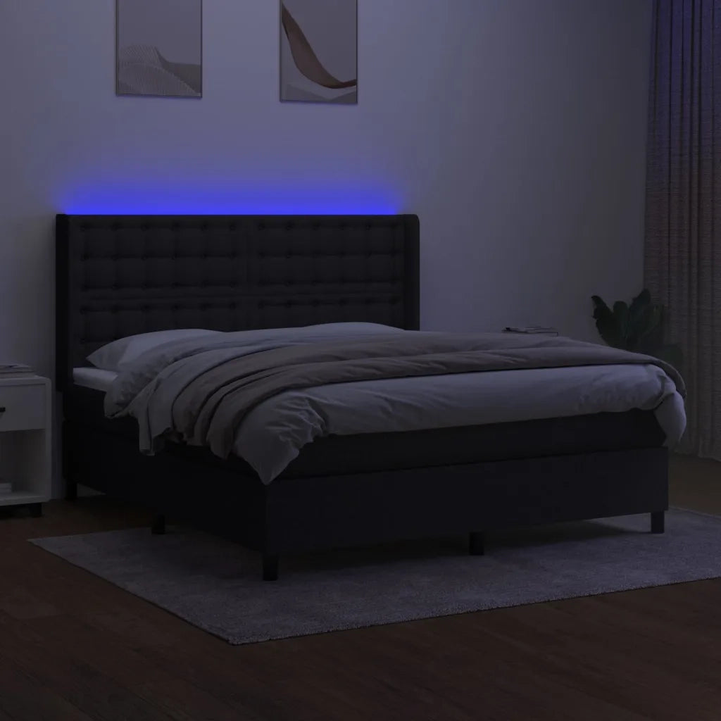 Letto a Molle con Materasso e LED Nero 160x200 cm in Tessuto cod mxl 35481