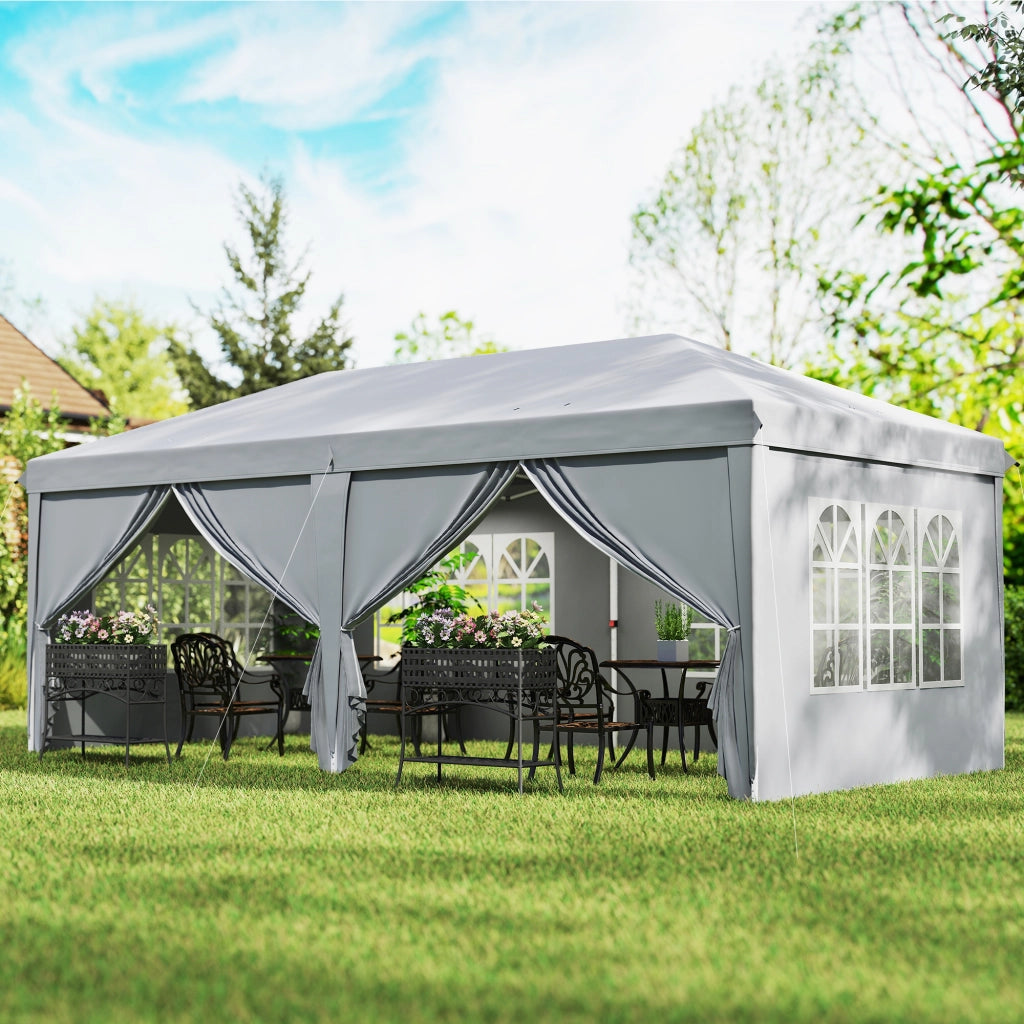 Gazebo pieghevole pop-up 6x3x2,7m ¨C Xylo ¨C 4 pareti laterali 4 finestre grigio chiaro
