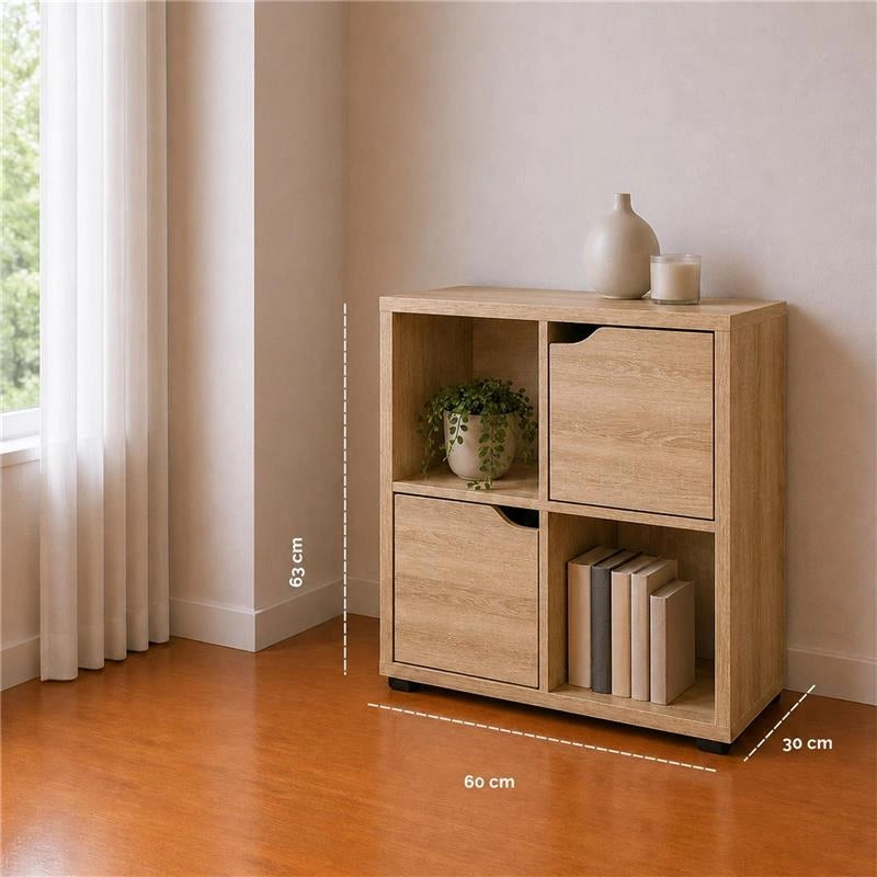 LIBRERIA IN MDF ROVERE CON QUATTRO RIPIANI E DUE ANTE MISURE: 60X30X63 CM