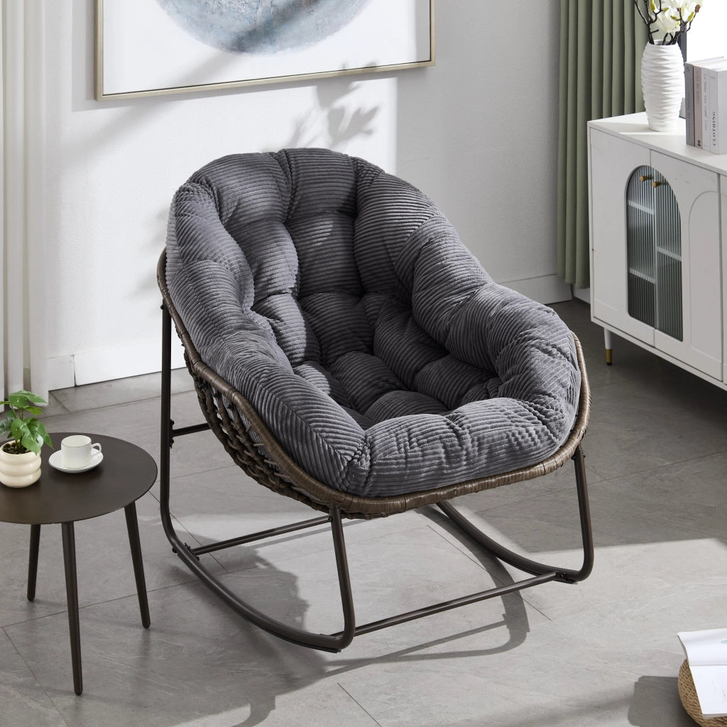 Sedia a dondolo in rattan sintetico con struttura in acciaio e design ergonomico grigio 78 × 106 × 90 cm