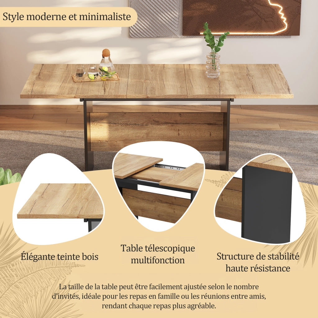 Tavolo allungabile per 4-6 persone con piano effetto legno, in MDF, nero e noce scuro, stile minimalista moderno