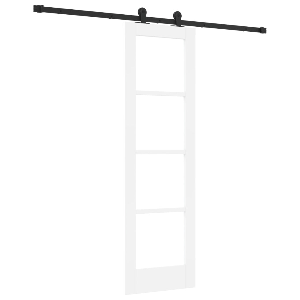 Porta Scorrevole con Set di Ferramenta 'ORKDAL'Bianco in Legno Massello e Vetro