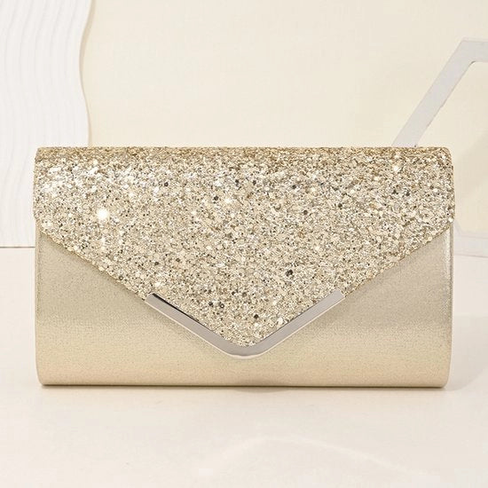 Borsa da sera per donne - Clutch - tas per portafoglio - portamonete con catena - Borsa da sera - envelope per donne - adatta per matrimoni, cene di gala e feste - con glitter - regalo per madre, moglie e amica - Oro