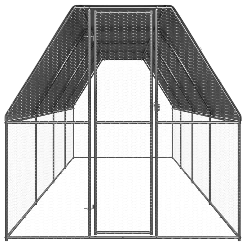 Recinto per pollaio gabbia per polli da esterno 2 x 8 x 2 m acciaio zincato argento 02_0043995