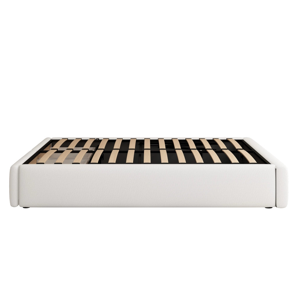 Letto imbottito 140x200 cm, matrimoniale, senza testiera, con contenitore, 2 cassetti, bianco