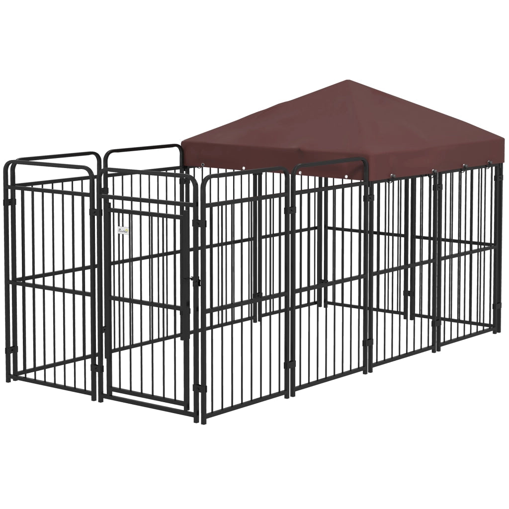 Recinto per Cani da Esterno in Metallo con Tetto ¨C Xylo ¨C Marrone 282x141x160.5cm