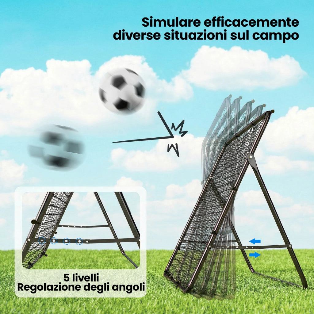 Rete di Rimbalzo per Calcio con 5 Angoli Regolabili Rete Multi-Sport per Allenamento in Acciaio e Nylon Nero