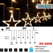 Trade Shop - Tenda Luminosa Natalizia 168 Led Con Stelle Luce Calda Cavo Trasparente Xc-4006 -