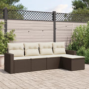 Set Divano da Giardino 5 pz con Cuscini-Sofa da Giardino-Divanetto da esterno Marrone in Polyrattan 286761