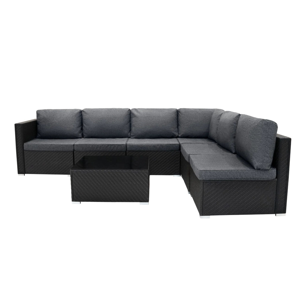 Set Divani Rattan Nero 7 Pezzi da Giardino con Cuscini e Tavolino