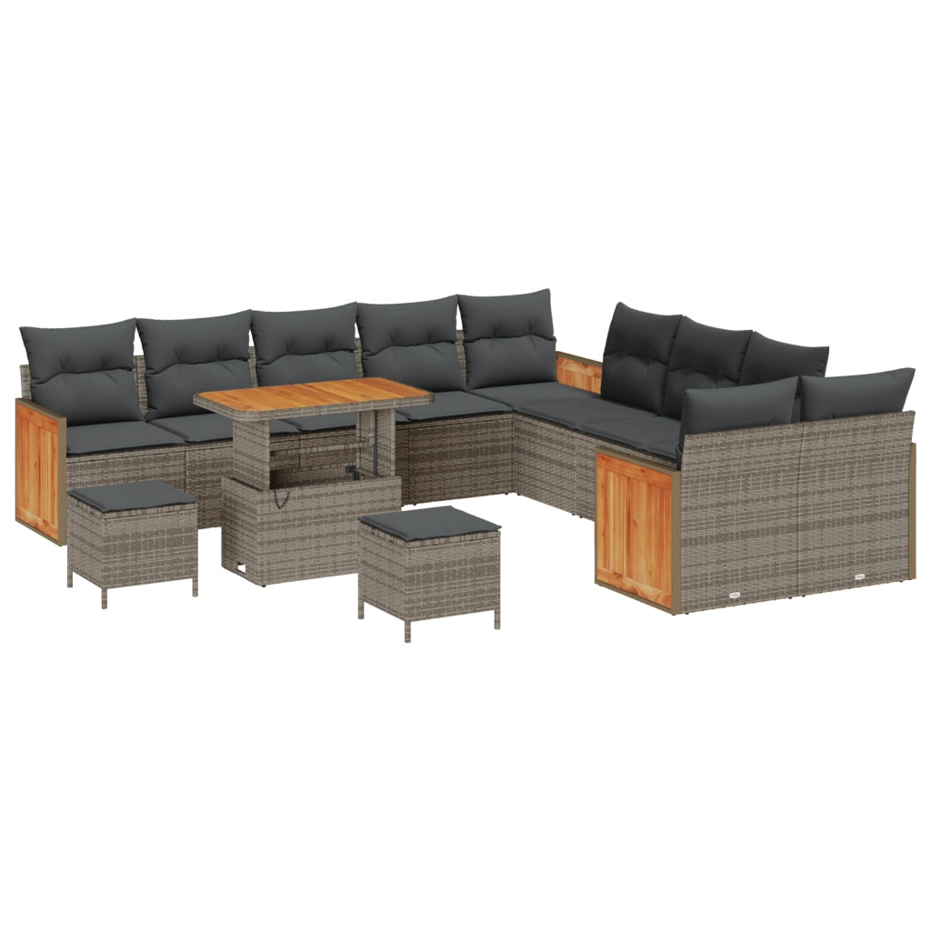 Set di divano da giardino  13 pezzi con cuscini Grigio Polyrattan Acacia