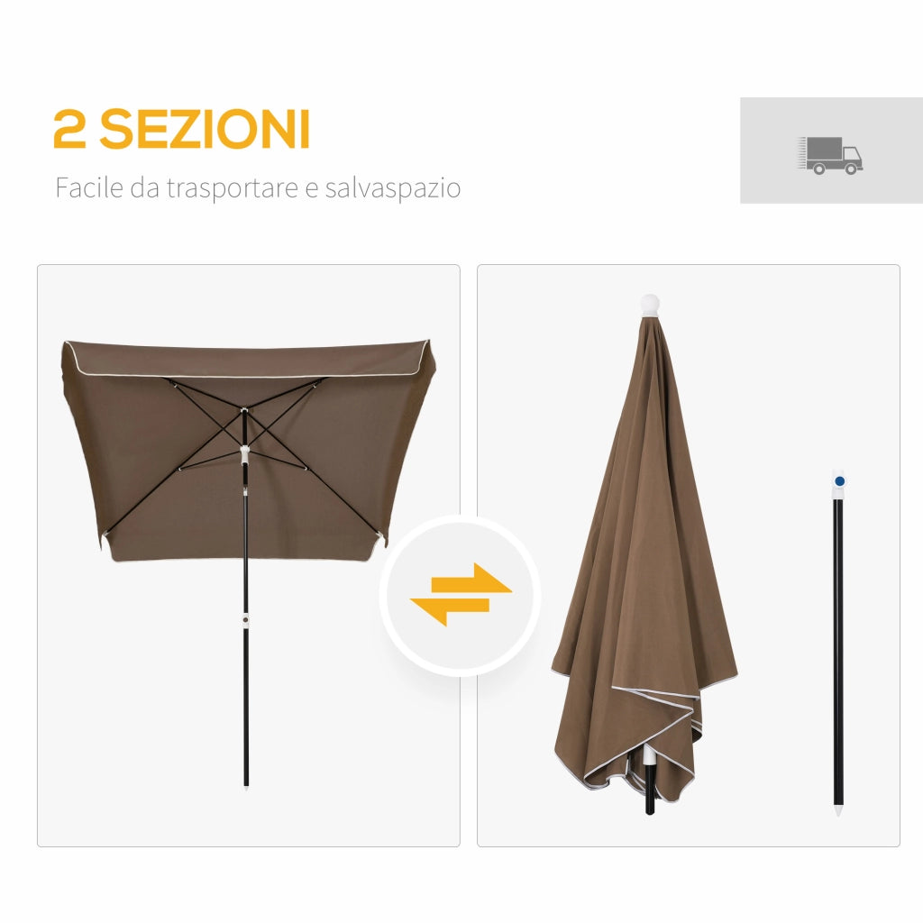 EasyComfort Ombrellone 2x2 m da Esterno con Tettuccio Quadrato, Regolabile e Portatile, in Metallo e Poliestere, Caffè