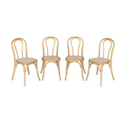 Set di 4 sedie vintage in legno e rattan, marrone naturale
