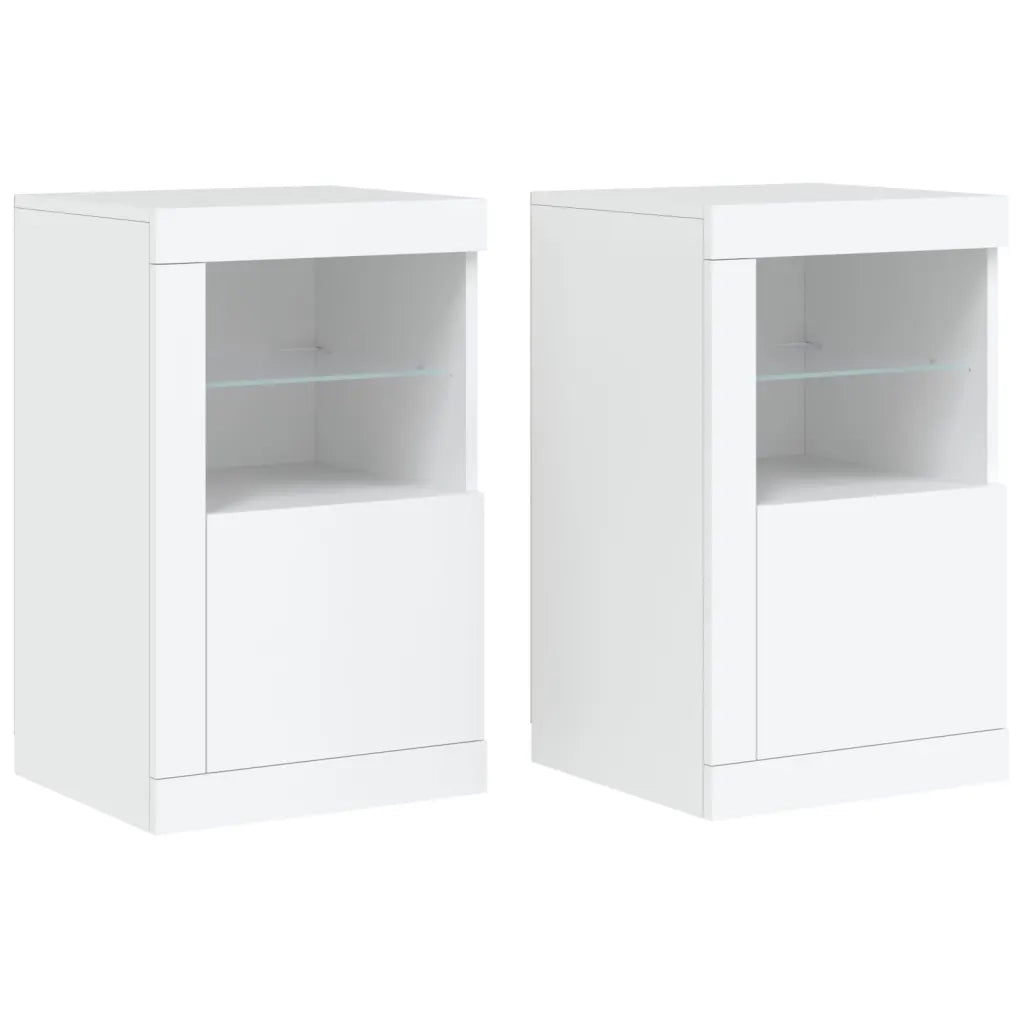 Armadietti con Luci LED 2pz Bianchi in Legno Multistrato 836631