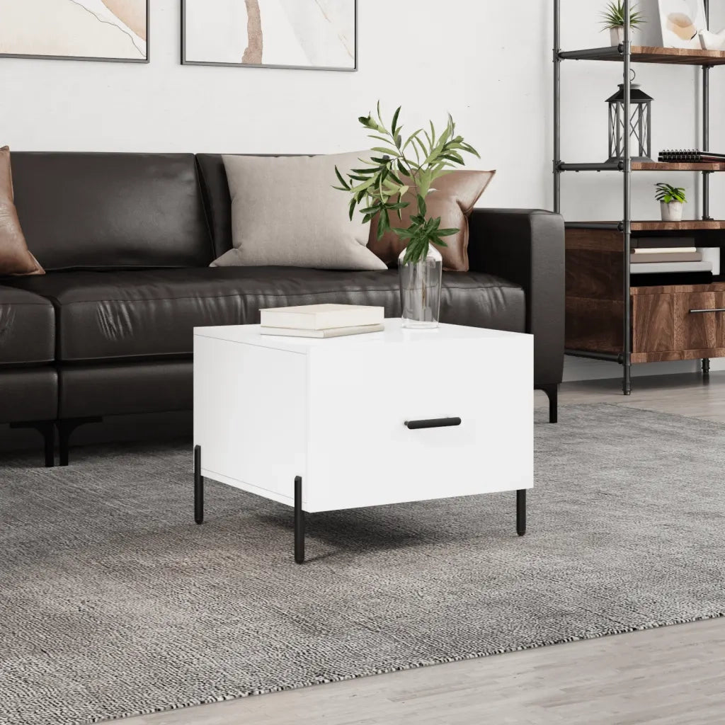 Tavolino da Salotto-Tavolino da soggiorno-Tavolo Bianco Lucido 50x50x40 cm Legno Multistrato 415334