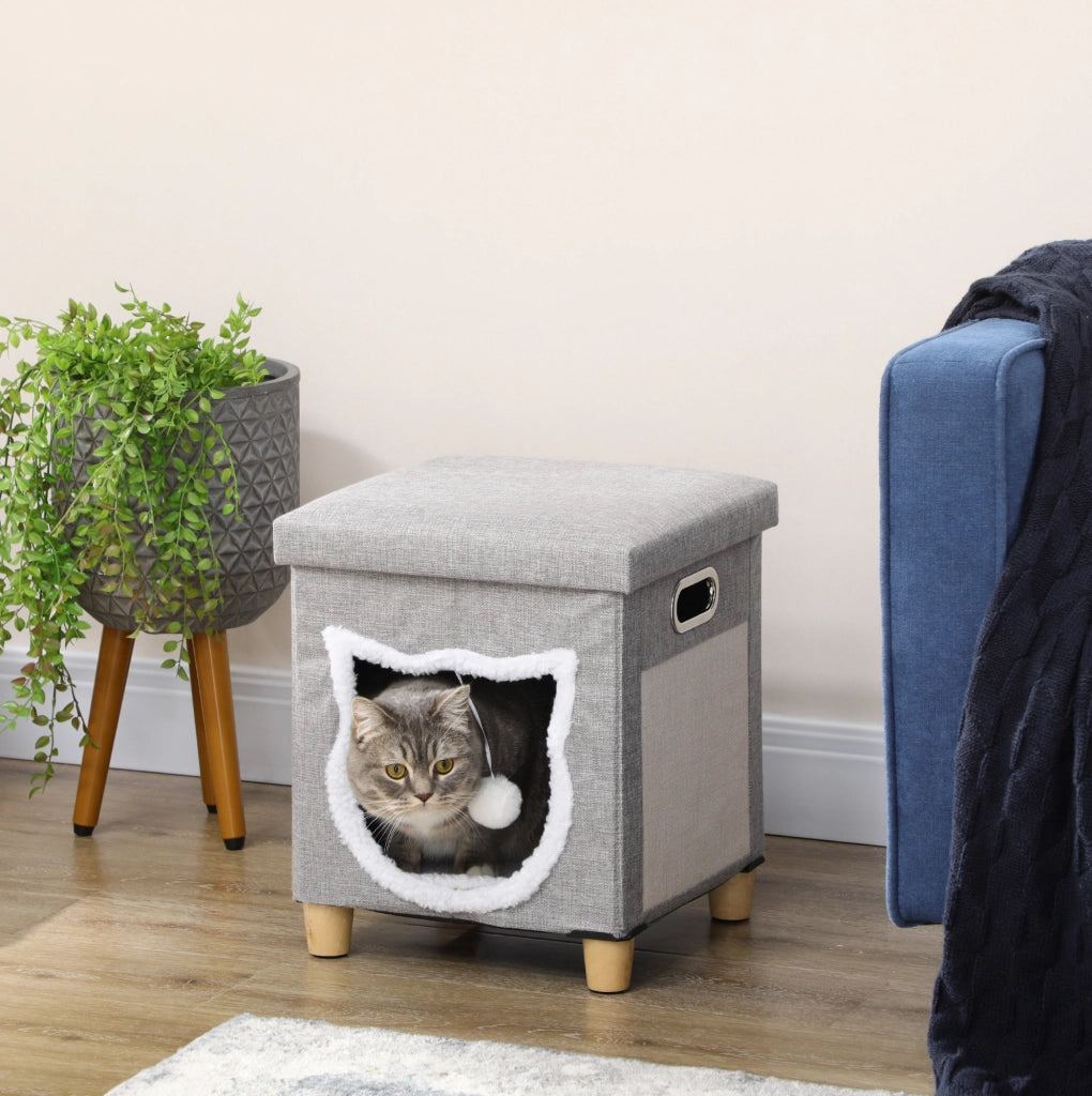pouf per gatto 35，5 x 35，5 x 42，5 cm grigio in MDF con cuscino