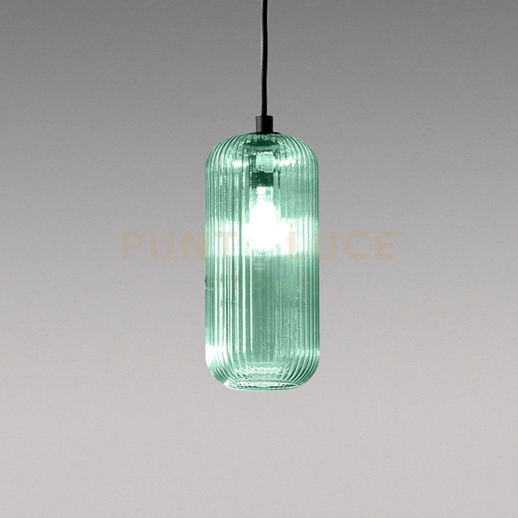 RAIKA V/P - VETRO SOFFIATO VERDE TRASPARENTE CON DECORAZIONE COSTE VERTICALI D.12,3CM