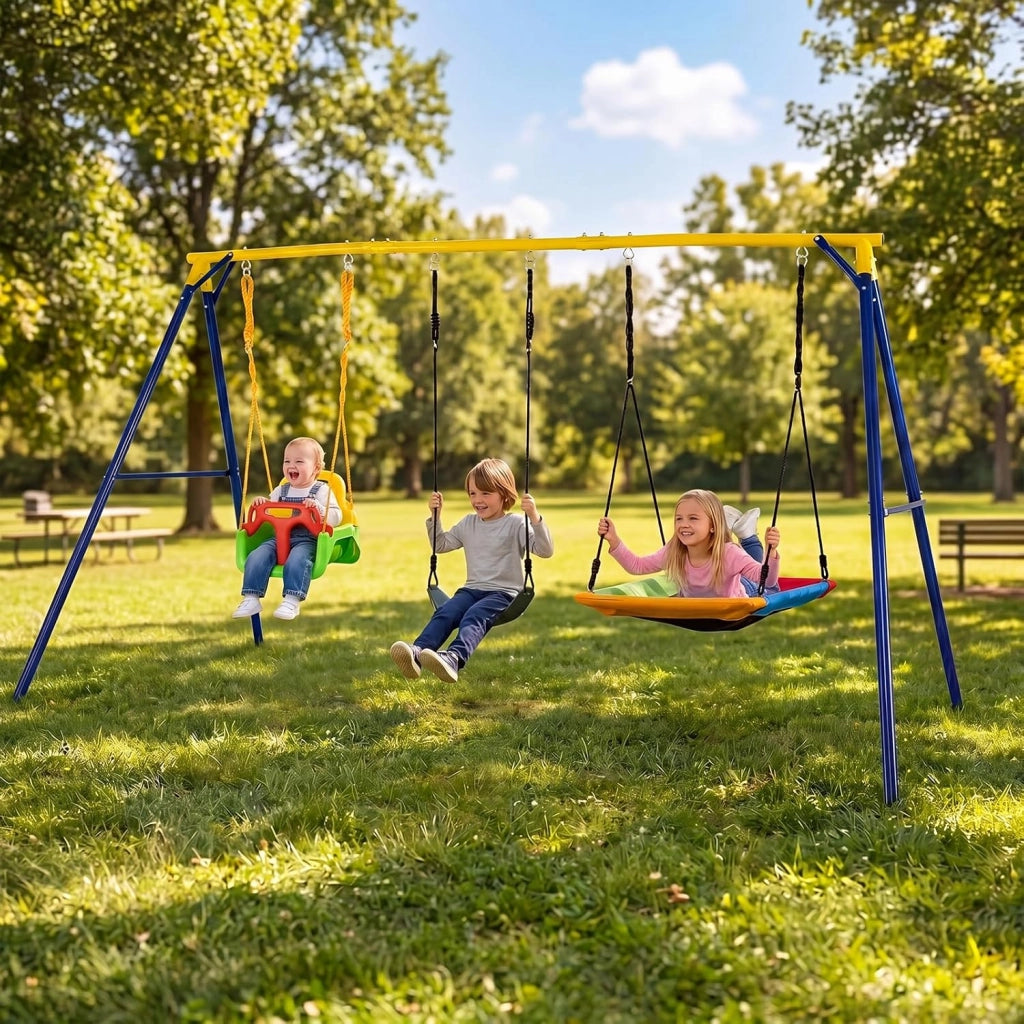 Set di Altalene da Interno e da Esterno, 3 in 1 Altalena da Giardino per Bambini, Corde Regolabili, per Giardino e Parco, Portata 300 kg
