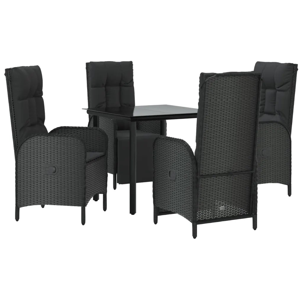 Set da Pranzo da Giardino 5 pz Nero con Cuscini in Polyrattan 3185195