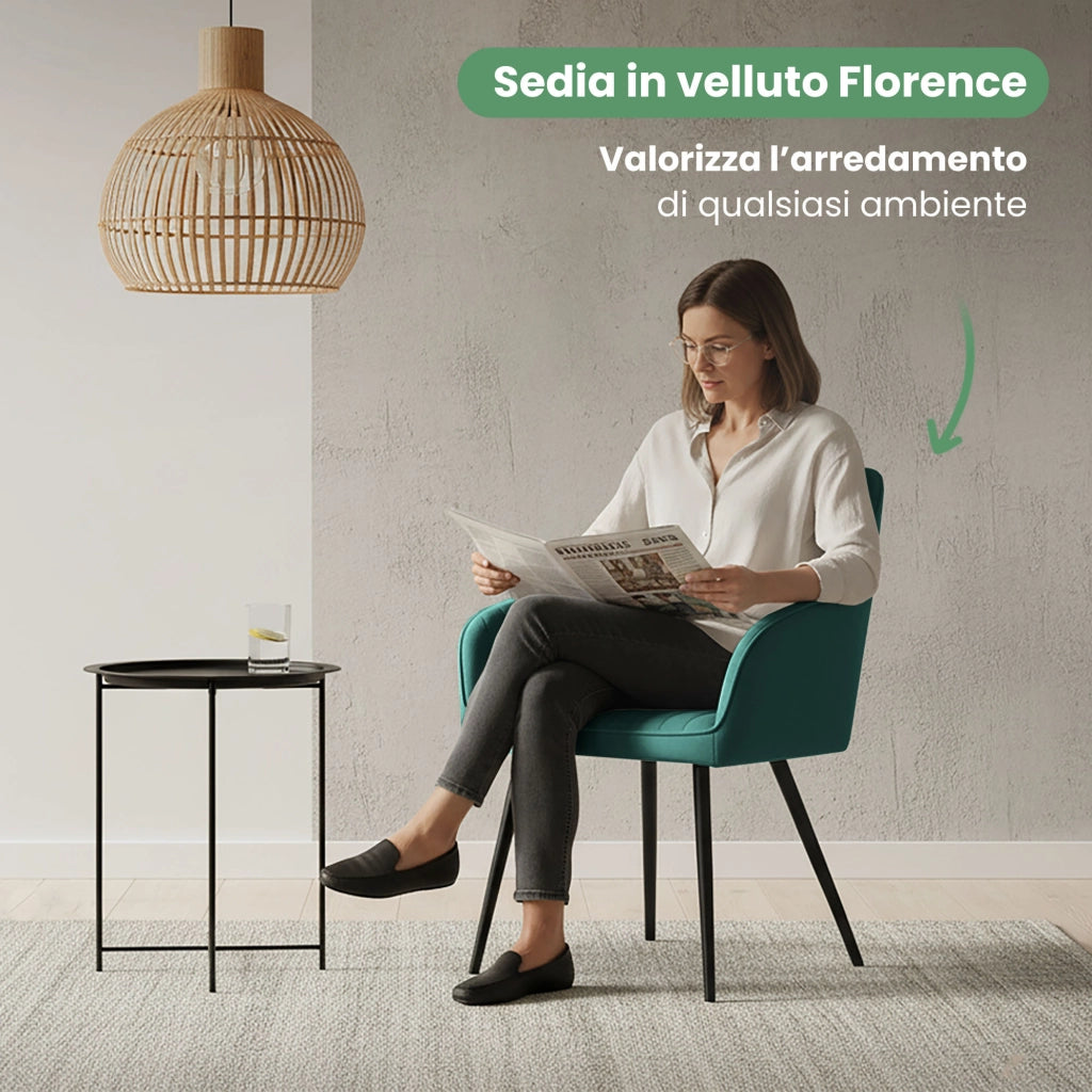 Set di 2 Sedie in velluto con cuciture verticali FLORENCE Verde Bottiglia gambe nere
