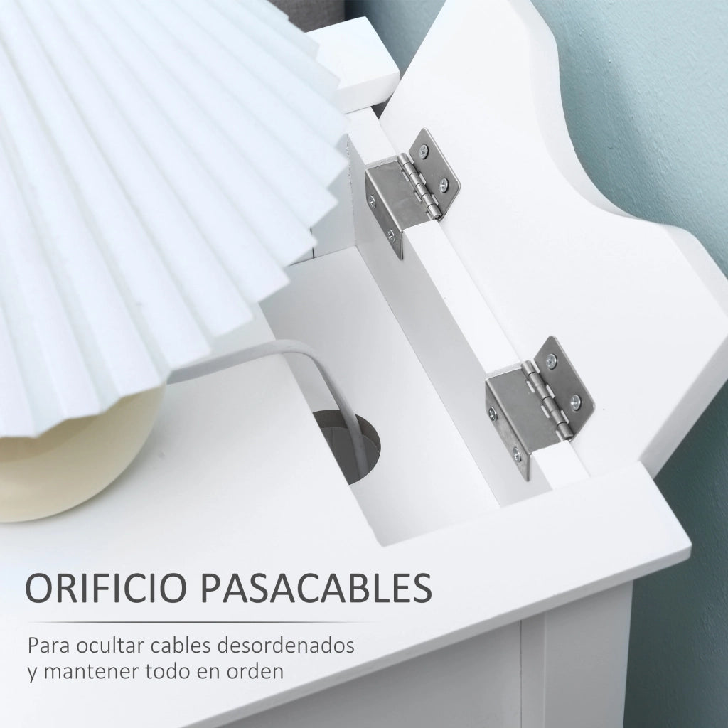 Comodino con Ripiano e Foro per Cavi ¨C zephmum ¨C Bianco 60,5x32,5x70 cm