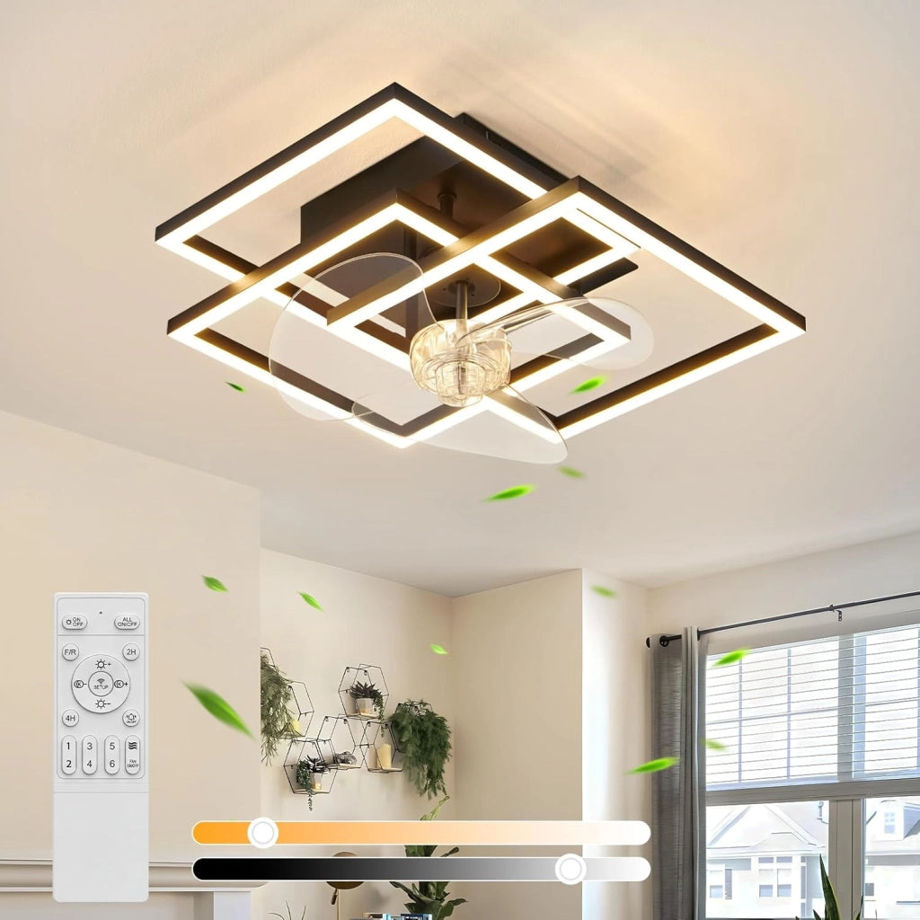 ZMH Ventilatore da Soffitto a LED Nero Moderno Silenzioso con Luce Telecomando Luminosità Regolabile per Soggiorno