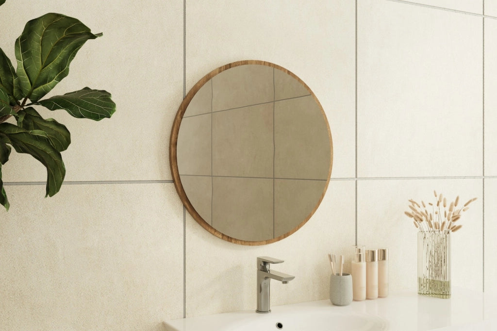 Plati, Specchio Forma Rotondo, 60x60h cm Marrone Noce