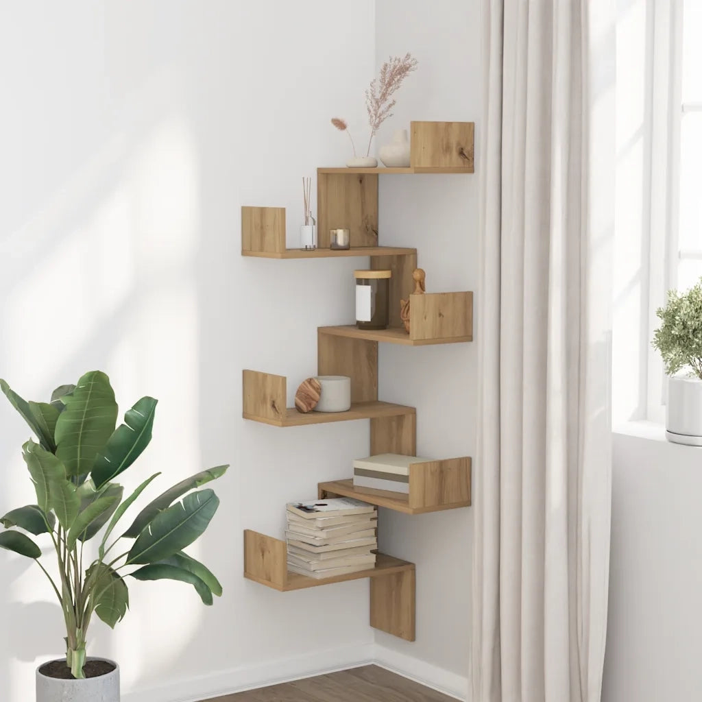 Scaffale Angolare Muro | Mensola a parete Rovere Artigianale 45x45x147 cm Legno