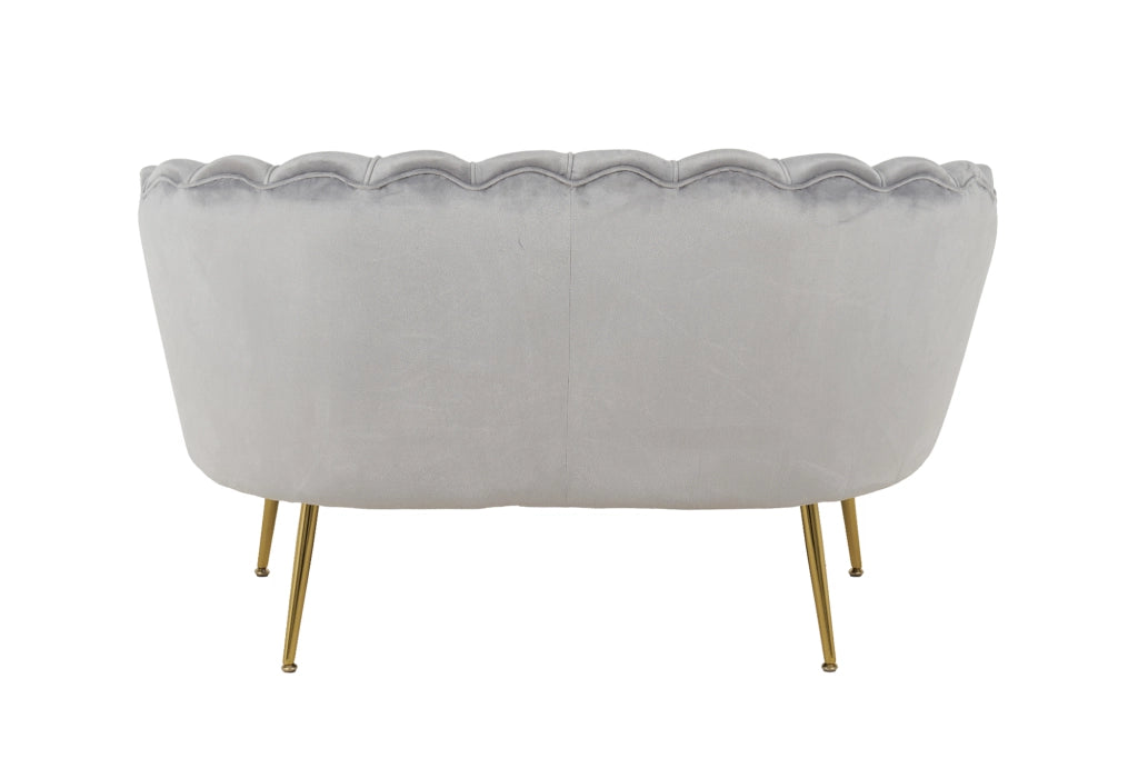 Divano Due 2 Posti In Velluto Forma Conchiglia Gambe In Metallo 133x63x75 Cm Camera Soggiorno Ufficio  Grigio