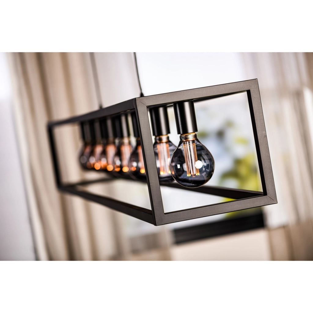 Lampadario a sospensione 7 luci H340 nero stile industriale a gabbia