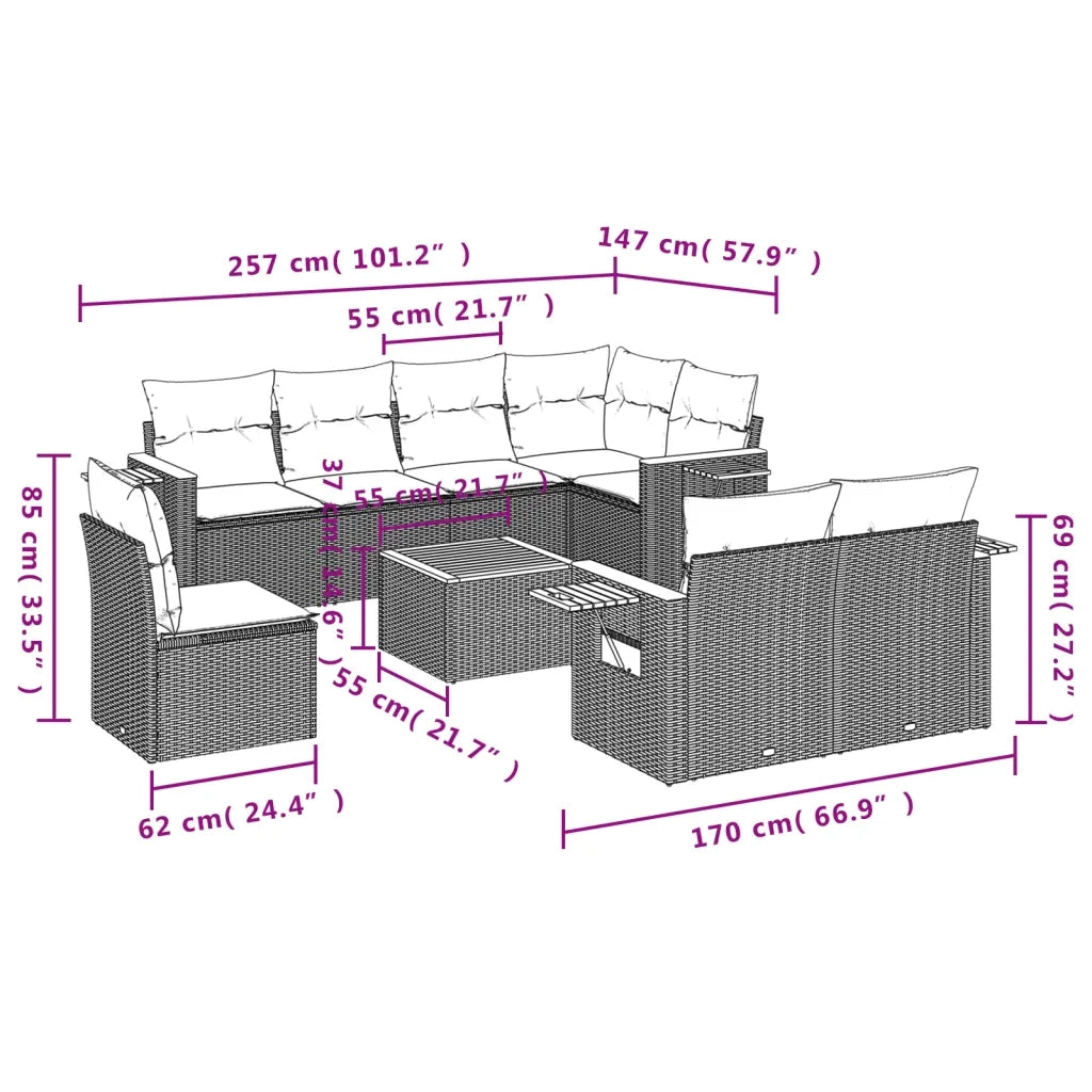 Set Divano da Giardino 9 pz con Cuscini Grigio in Polyrattan 3259414