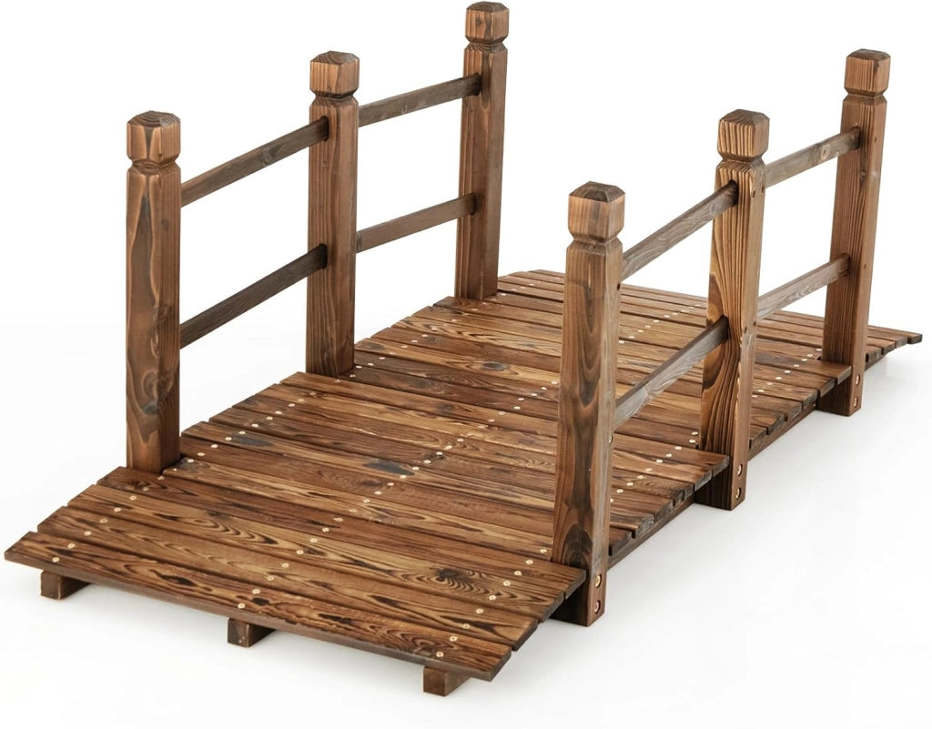 Ponte da Giardino in Legno, Ponte Decorativo ad Arco con Doppie Sbarre di Sicurezza, Struttura in Abete per Percorso Esterno per Cortile, Strada di Ghiaia, Ruscello, Fattoria (Legno)