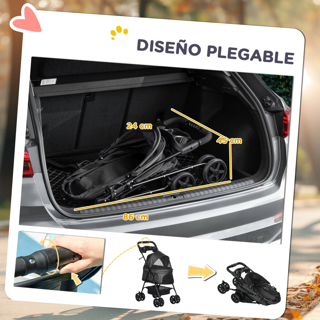Carrello Pieghevole per Cani ¨C zephmum ¨C Nero 67x45x96 cm