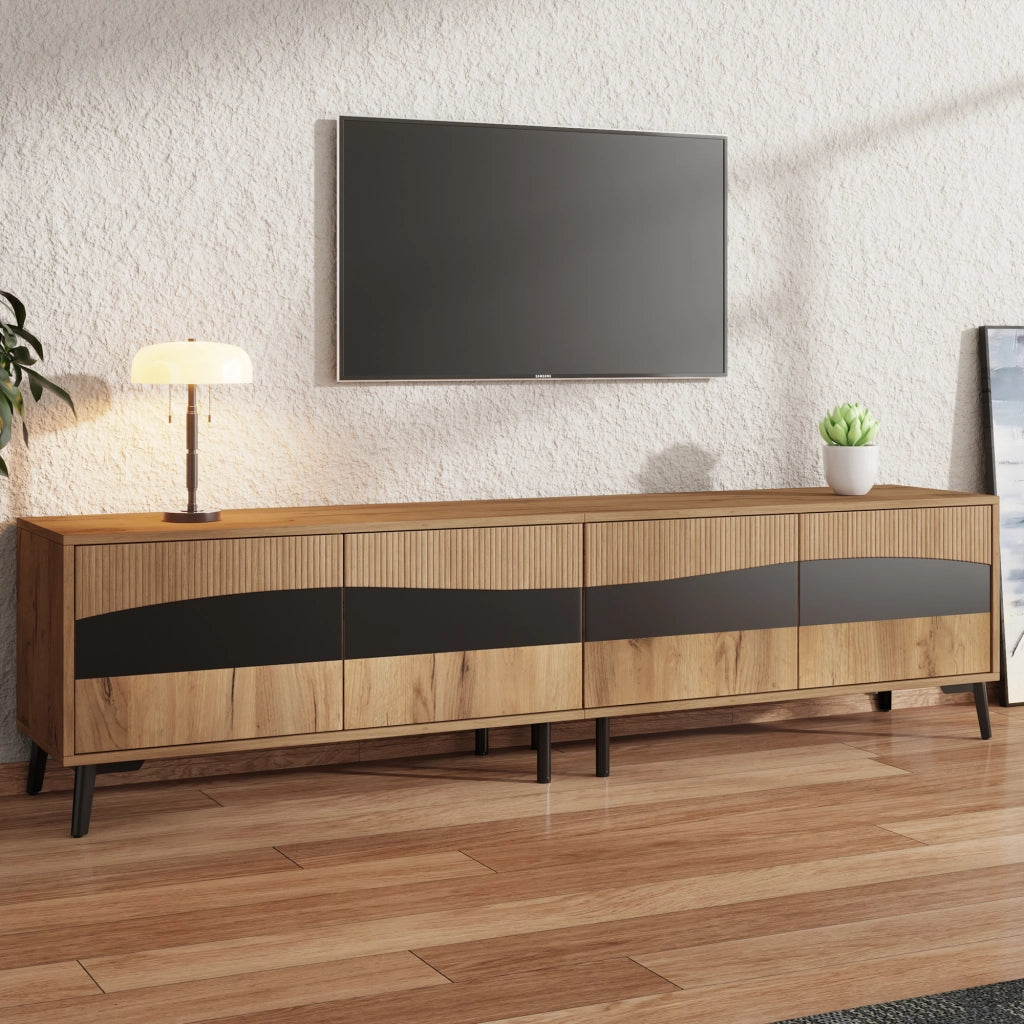 Mobile TV Lowboard ¨C MINIMAL ¨C Legno e Nero, 4 Ante, 8 Gambe, 180x40x50 cm