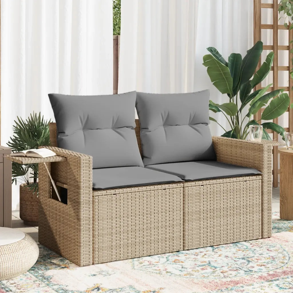 Divano da Giardino con Cuscini a 2 Posti-Sofa da Giardino-Divano da esterno Beige in Polyrattan 691579