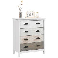 Credenza Cassettiera con 5 Cassetti, Superficie Laccata, MDF e Legno di Pino, 70 x 38 x 85 cm, Bianco